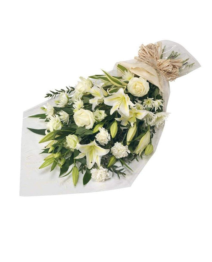 Bouquet Fúnebre Rosas y Lirios Blancos