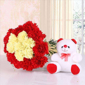 Ramo de Claveles Rojos y Peluche